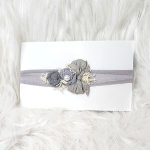 Baby Headband Stretchy Photo Shoot Prop Hair Bow Gray Blue handmade